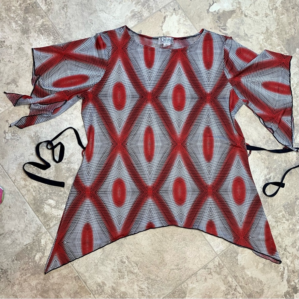 Vintage Caran blouse split bell sleeves and belt, plus size 2x /3x - Picture 4 of 8
